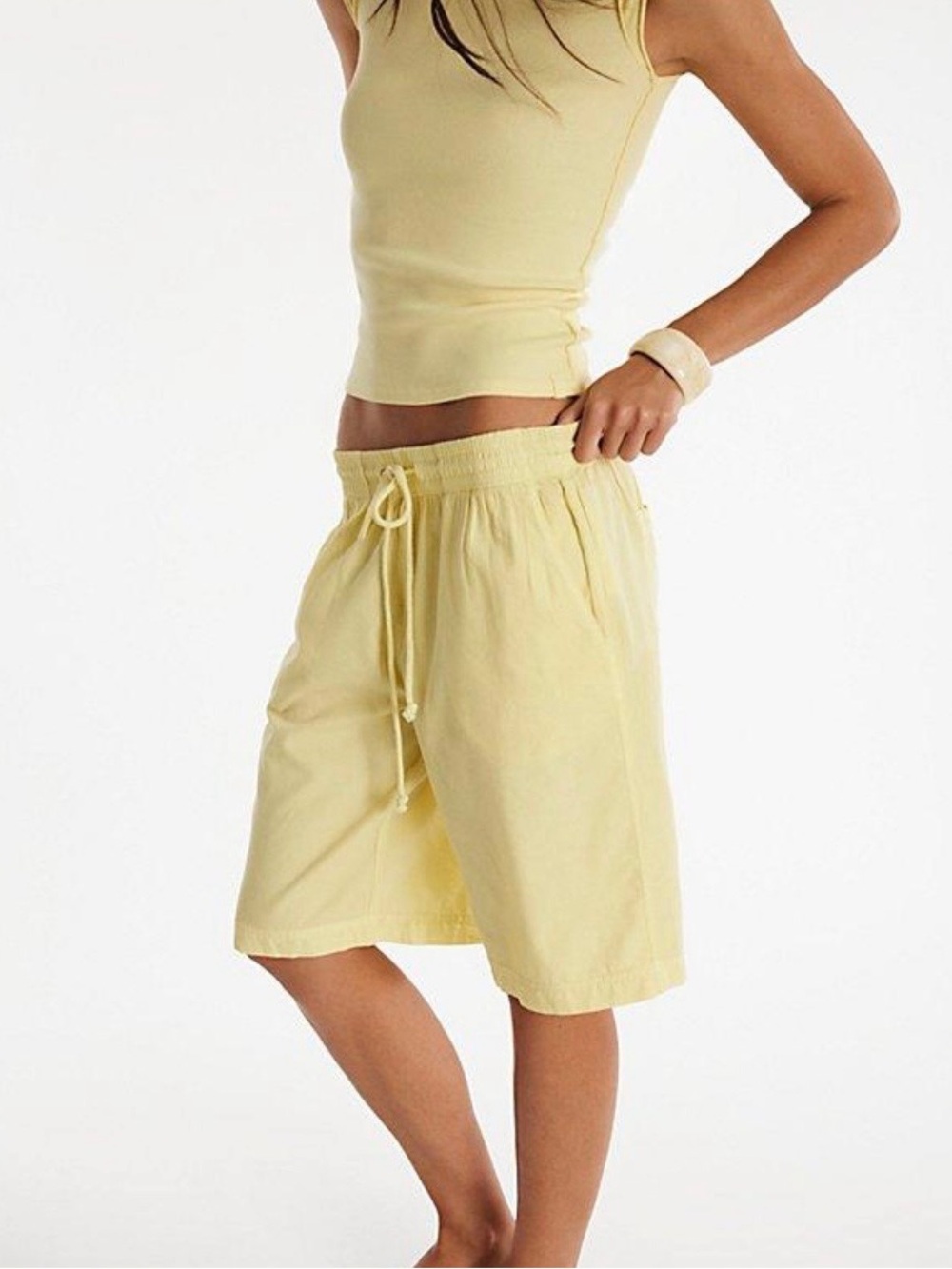 Free People Saylor Poplin Pull-On Shorts In Banana Cream Yellow Size Small